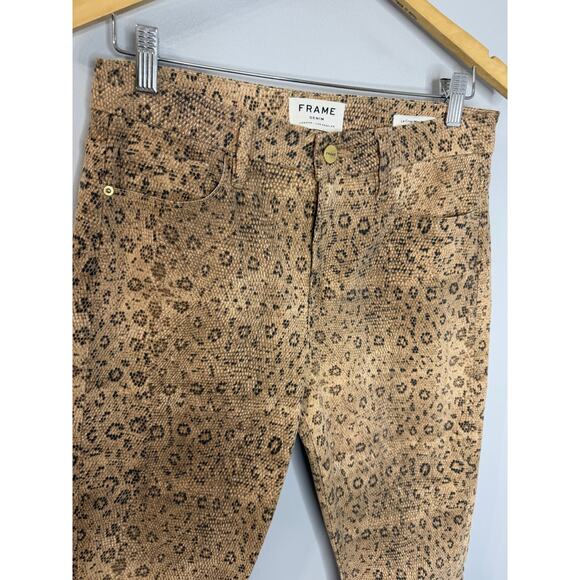 FRAME Le Crop High Waist Mini Boot Snake Print Jeans Vanilla Multi Denim 28 - Picture 3 of 13